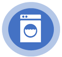 Image shows a logo with a front-loading washing machine.